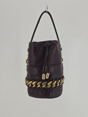 REBECCA MINKOFF Dark Burgandy Bucket Bag with Gold Chain Accent